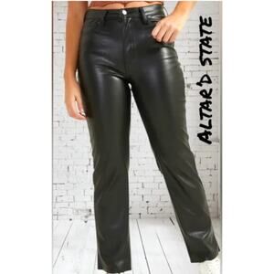 Altar'd State Black Faux Leather Pants High Rise Straight Leg 5 Pocket Size 27/5